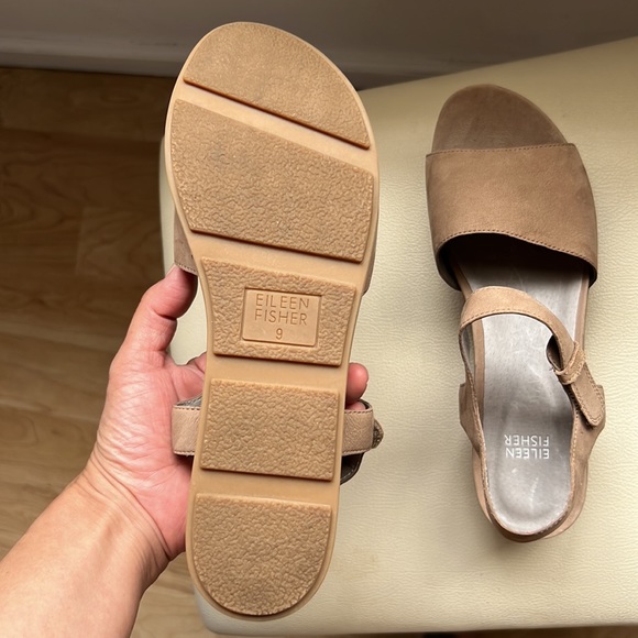 EILEEN FISHER "JASPER NUBUCK" PLATFORM LEATHER SANDALS SIZE 9 - Picture 12 of 16